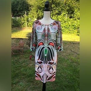Bohemian Abstract Print 3/4 Sleeve Keyhole Neckline Dress